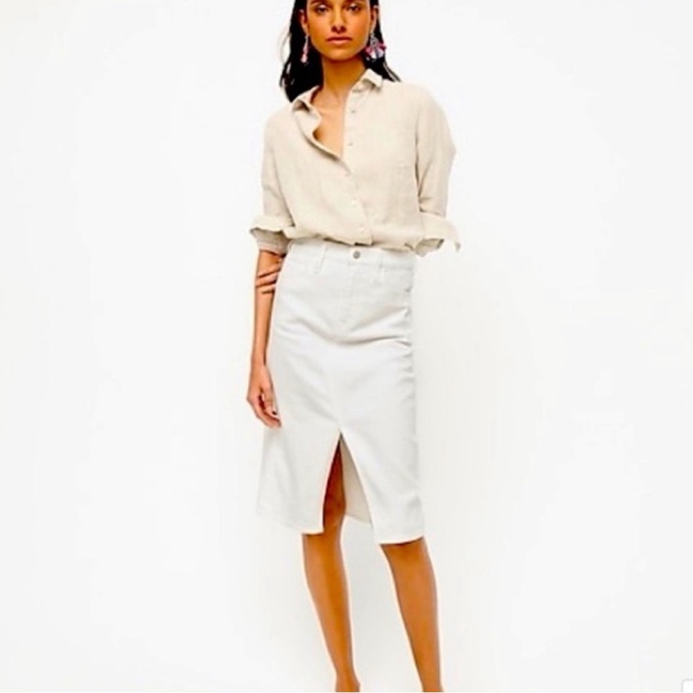 J CREW White Denim Pencil Midi Skirt Size 31 NWT